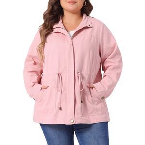 Plus Size Lightweight Anorak Drawstring Utility Jackets Pink